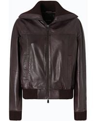 Pinko - Leather Bomber Jacket With Fold-Down Collar - Lyst