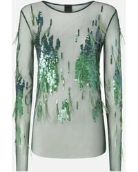 Pinko - Sheer Sweater With Sequins And Feathers - Lyst