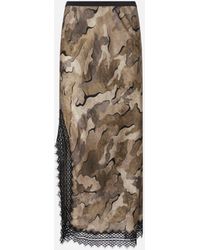 Pinko - Falda Midi De Camuflaje Con Encaje Y Abertura - Lyst