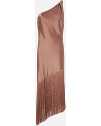 Pinko - Satin One-Shoulder Mini Dress With Fringing - Lyst