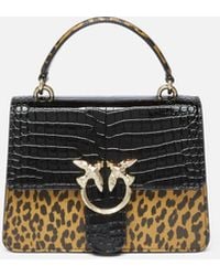 Pinko - Tasche Mit Kroko- Und Leoparden-Animalprint Und Schulterriemen Galleria, Schwarz/-Hellgold - Lyst
