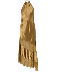 Pinko - Asymmetric Satin Midi Dress With Lace - Lyst