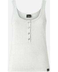 Pinko - Tanktop Aus Metallic-Strick Mit Knöpfen, Silber-Metallic - Lyst