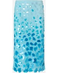 Pinko - Gradient Georgette Calf-length Skirt With Sequins And Rhinestones - Lyst