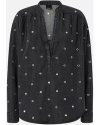 Pinko - Dark Denim Blouse With Eyelets - Lyst