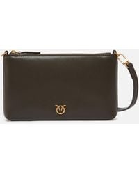 Pinko - Flat Leather Clutch With Love Birds Logo - Lyst