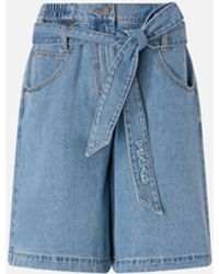 Pinko - Wide-Leg Denim Bermuda Shorts With Belt - Lyst