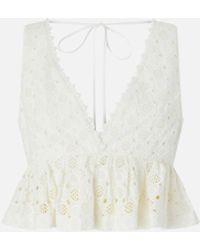 Pinko - Crop Top With Ruffle And Openwork Pattern - Lyst