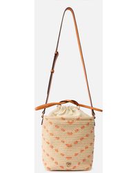 Pinko - Kleine Umhängetasche Bucket Mini Aus Bast Mit Chevron-Muster - Lyst