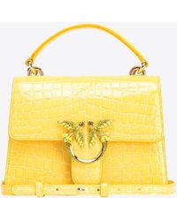Pinko - Galleria Mini Love Bag One Top Handle Light In Shiny Croc-print Leather - Lyst