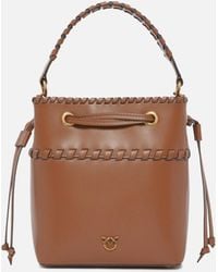 Pinko - Small Leather Bucket Bag With Threaded Detailing - Lyst