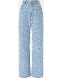 Pinko - Jeans Wide Leg Con Disegno Rombi E Strass - Lyst