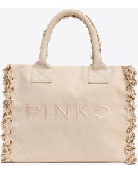 Pinko - Beach Shopper In Salt-and-pepper Recycled Canvas - Lyst