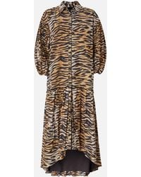 Pinko - Long Dress With Buttons And Animal Print - Lyst