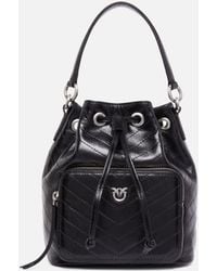 Pinko - Small Leather Cargo Bucket Bag With Pocket - Lyst
