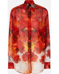 Pinko - Bluse Mit Roten Blumen Und Schachbrettmuster, Mehrf. Rot/Weiss - Lyst