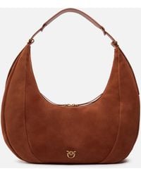 Pinko - Large Suede Hobo Shoulder Bag With Leather Handle - Lyst
