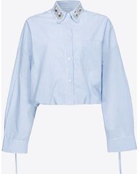 Pinko - Cropped Striped Shirt With Bejewelled Collar - Lyst