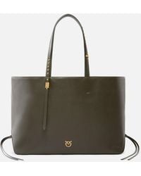 Pinko - Medium Leather Shopper Bag With Metal Details - Lyst