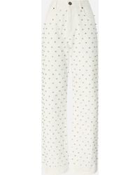Pinko - Wide-Leg Jeans With Diamond Pattern And Rhinestones - Lyst