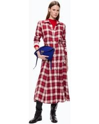 Pinko - Long Shirt Dress With Check Pattern And Belt - Lyst