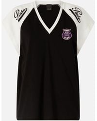 Pinko - T-Shirt With V-Neck And Branded Patches - Lyst