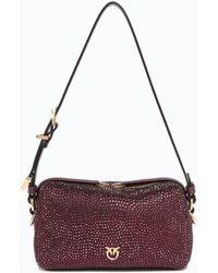Pinko - Fully Rhinestoned Mini Suede-Effect Crossbody Boston Bag - Lyst