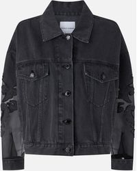 Pinko - Cazadora Vaquera Negra Con Mangas De Organza - Lyst