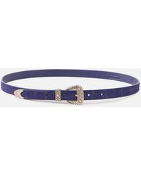 Pinko - Crocodile-Print Leather Belt With Texan Buckle, 1.7 Cm - Lyst