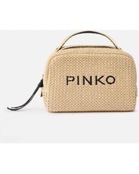 Pinko - Small Raffia Bag With Logo And Handle - Lyst