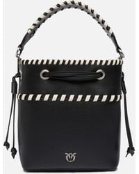 Pinko - Small Leather Bucket Bag With Threaded Detailing - Lyst