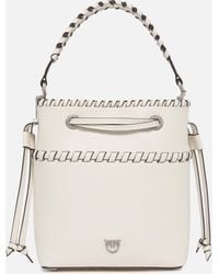Pinko - Small Leather Bucket Bag With Threaded Detailing - Lyst