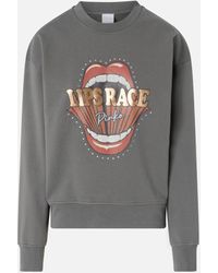 Pinko - Sweatshirt Mit Rundhalsausschnitt Und Mundprint Lips Race, Dunkles Möwengrau - Lyst