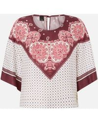 Pinko - Blouse With Tie Motif And Placed Print - Lyst