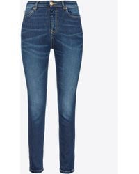 Pinko - Skinny Stretch Denim Jeans With Embroidery On The Back - Lyst