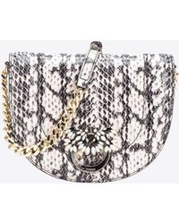 Pinko - Galleria Mini Love Bag Click Round In Reptile-print Leather - Lyst