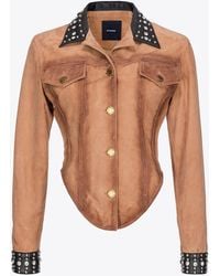 Pinko - Bustier Jacket In Aged-effect Suede With Studs - Lyst