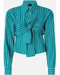 Pinko - Striped Cropped Shirt With Bow - Lyst