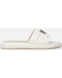 Pinko - Perforated Nappa Leather Slip-On Sandals With Love Birds Logo - Lyst