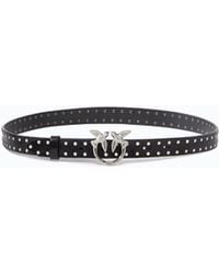 Pinko - Glossy Leather Belt With Love Birds Buckle And Studs, 2 Cm - Lyst