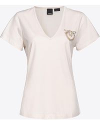 Pinko - T-shirt With Bejewelled Love Birds Logo - Lyst