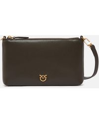 Pinko - Flat Leather Clutch With Love Birds Logo - Lyst