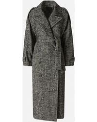 Pinko - Langer Mantel Aus Tuch Mit Fischgrätmuster, Schwarz/Weiß - Lyst