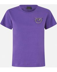 Pinko - T-shirt With Crystal-embroidered Love Birds Logo - Lyst