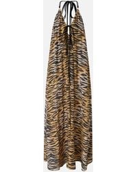 Pinko - Vestido Largo Con Escote Americano Y Estampado Animal - Lyst