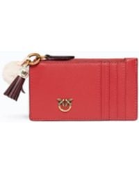 Pinko - Leather Card Holder With Tassel And Pompom - Lyst