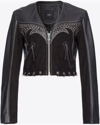 Pinko - Leather And Suede Biker Jacket With Piercing Detail - Lyst