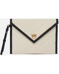 Pinko - Flat Canvas Clutch With Leather Edging - Lyst