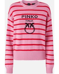 Pinko - Striped Sweater With Logo - Lyst