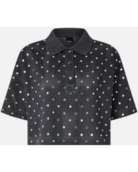 Pinko - Cropped Mesh Polo Shirt With Mirror Detail - Lyst